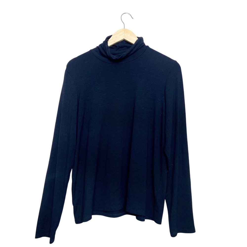 Eileen Fisher Womens Black Rayon Lycra Stretch Turtleneck Long Sleeve Top Large
